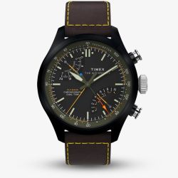 Timex Mens Waterbury Ace Fly-Back Chronograph Brown Leather Strap Watch TW2Y70100