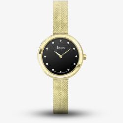 Accurist Ladies Jewellery Onyx Dial Gold Plated Bracelet Watch 78002