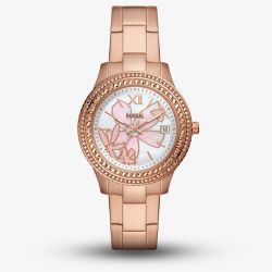 Fossil Ladies Stella Rose Gold-Plated Flower Dial Watch ES5192