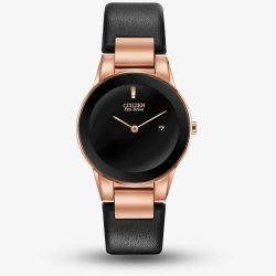 Citizen Ladies Axiom Rose Gold Plated Black Dial Leather Strap Watch GA1058-16E