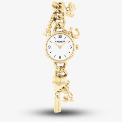 Coach Ladies Iris Gold Plated Charm Bracelet Watch 14504648