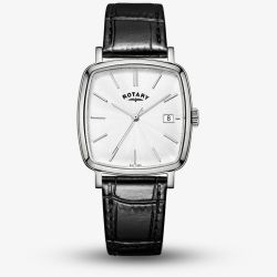 Rotary Mens Heritage Astoria Silver Dial Black Leather Strap Watch RGS05307/08