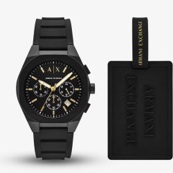 Armani Exchange Mens Rafael Black Chronograph Watch & Luggage Tag Gift Set AX7165SET
