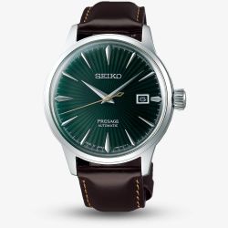 Seiko Mens Presage Cocktail Automatic Green Leather Strap Watch SRPD37J1
