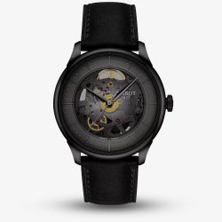 Tissot Chemin Des Tourelles Skeleton Dial Black Leather Strap Watch T139.836.36.441.00
