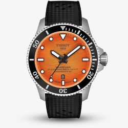 Tissot Mens Seastar 2000 44mm Orange Dial Rubber Strap Watch T120.907.17.281.00