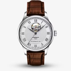 Tissot Mens Le Locle Open Heart Silver Dial Brown Leather Strap Watch T006.407.16.033.01