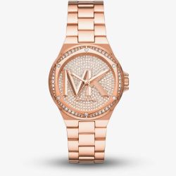 Michael Kors Ladies Lennox Rose Gold Plated Logo Watch MK7230