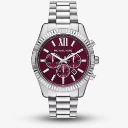 Michael Kors Mens Lexington Silver Chronograph Red Dial Watch MK9242