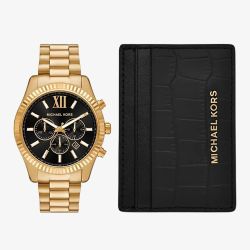 Michael Kors Mens Lexington Chronograph Watch & Black Leather Cardholder Gift Set  MK9245SET