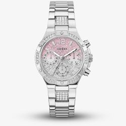 Guess Ladies Harlow Silver Tone Pink Dial Multifunction Watch GW0950L1