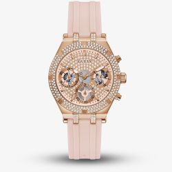 Guess Ladies Heiress Rose Gold Pink Rubber Strap Watch GW0407L3