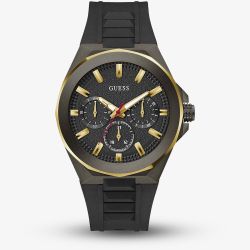 Guess Mens Dashboard Black & Gold Tone Rubber Strap Watch GW0799G1