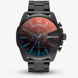 Diesel Mens Mega Chief Black Stainless Steel Bracelet Chronograph Watch DZ4318