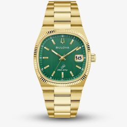 Bulova Mens Super Seville Gold Tone Green Dial Watch 97B237