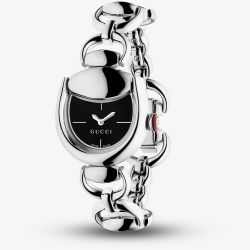 Gucci Ladies Horsebit Black Dial Chain Bracelet Watch YA168501