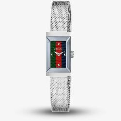 Gucci Ladies G Frame Stainless Steel Rectangle Dial Mesh Strap Watch YA147510