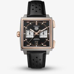TAG Heuer Mens Monaco Chronograph Black Dial Leather Strap Watch CDW2150.FC8360