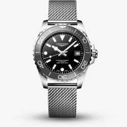 Longines Mens Hydroconquest Automatic Black Dial Mesh Bracelet Watch L3.779.4.70.6