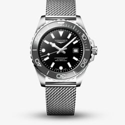Longines Mens Hydroconquest Automatic 42mm Black Dial Mesh Bracelet Watch L3.788.4.70.6