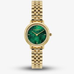 Olivia Burton Ladies Ultra Slim Honeycomb Green Dial Watch 24000266