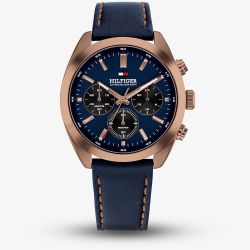 Tommy Hilfiger Mens Hudson Chronograph Blue Leather Strap Watch 1710721