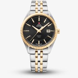  Swiss Military Mens Elegant Two-Tone Black Dial Watch SM34065.04