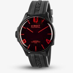 U-BOAT Mens Darkmoon 46.5mm Red Glass Black Rubber Strap Watch 8466/D