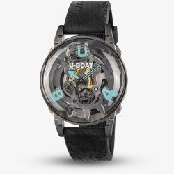 U-BOAT Mens U-65 Skeleton Dial Black Rubber Strap Watch U3352