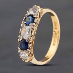 Second Hand Vintage 18ct Yellow Gold Blue & White Spinel Five Stone Ring 41103568
