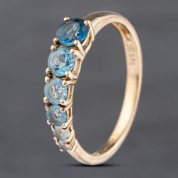 Second Hand 9ct Yellow Gold Blue Topaz Graduated Half Eternity Ring 41103583