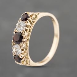 Second Hand 9ct Yellow Gold Garnet & Spinel Five Stone Ring 41103658