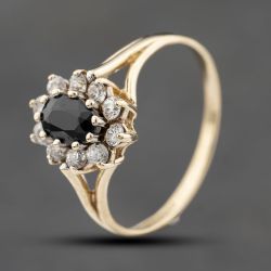 Second Hand 9ct Yellow Gold Sapphire & Cubic Zirconia Cluster Ring 41103805