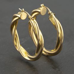 Second Hand 9ct Yellow Gold 34mm Twisted Hoop Earrings 41173161