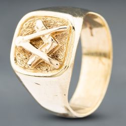 Second Hand 9ct Yellow Gold Masonic Signet Ring 41341592