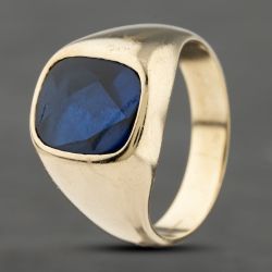 Second Hand 9ct Yellow Gold Synthetic Blue Spinel Rubover Set Ring 41342021