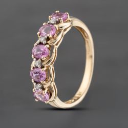 Second Hand 9ct Yellow Gold Pink Sapphire & 0.04ct Diamond Half Eternity Ring 41383552