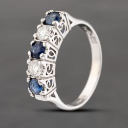 Second Hand Platinum 0.55ct Sapphire & 0.30ct Brilliant Cut Diamond Five Stone Ring 43361157