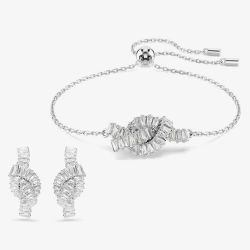 Swarovski Matrix Rhodium Plated White Zirconia Knot Jewellery Set 5731101 & 5727040