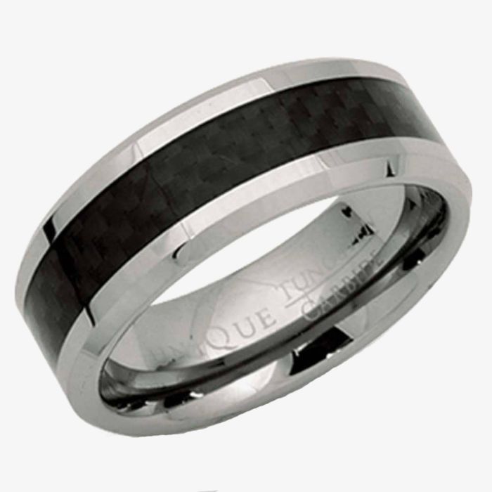 Black Plated Tungsten Carbide Ring - 8mm Width, Laser Engraved Double Stripes, Size 11