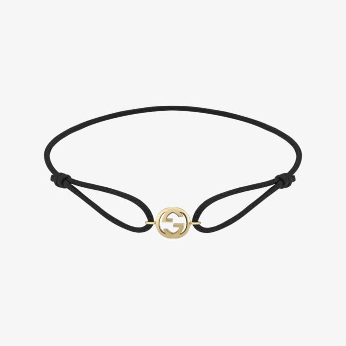 Gucci YBA87473800100U Interlocking Yellow Gold Black Cord Bracelet