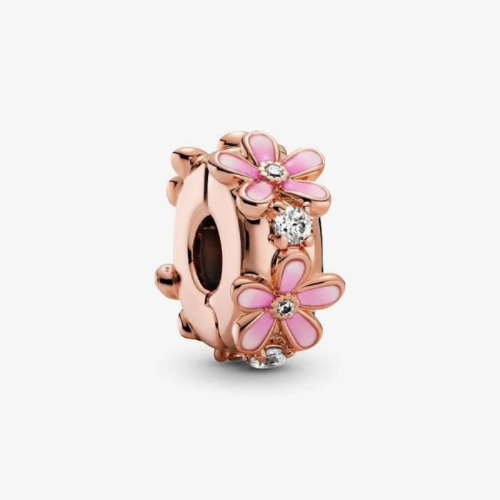 PANDORA 788809C01 14ct Rose Gold Plated Pink Daisy Clip Charm