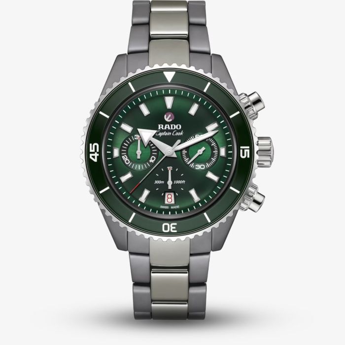 Rei Mon Rado R32189313 Mens Captain Cook Chronograph Green Dial Watch