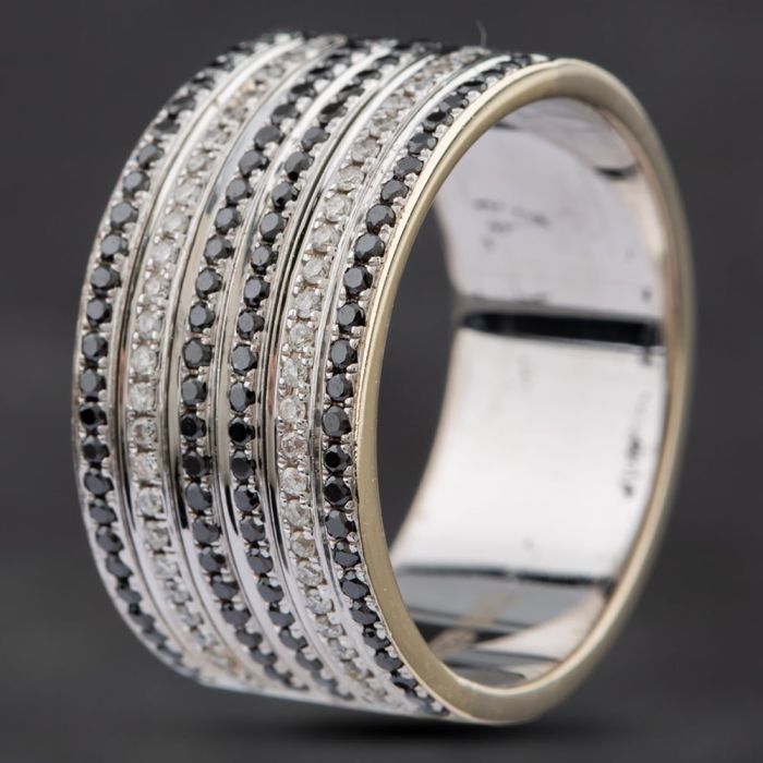 0.63 Carat Black & White Diamond Ladies Ring – 10k White Gold Right Hand Band - View #2