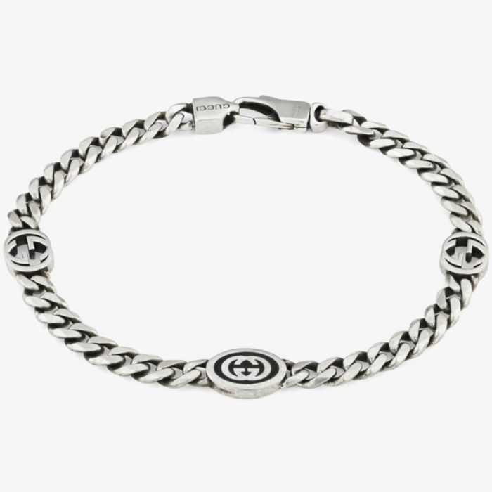 アクセサリー GUCCI Logo Black Patent Silver Bangle Gucci YBA678660001 Interlocking Silver & Black Enamel Bracelet