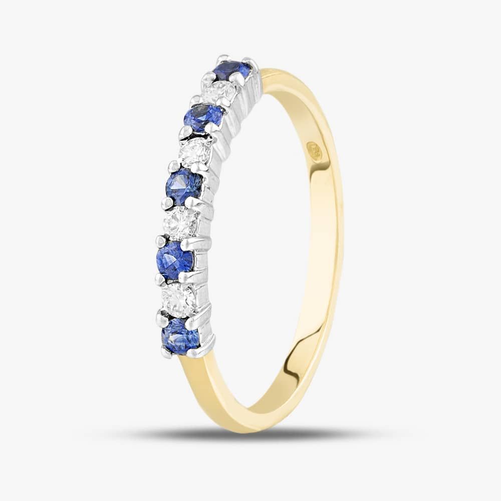 18ct Yellow Gold Sapphire & Diamond Half Eternity Ring - thbaker.co.uk