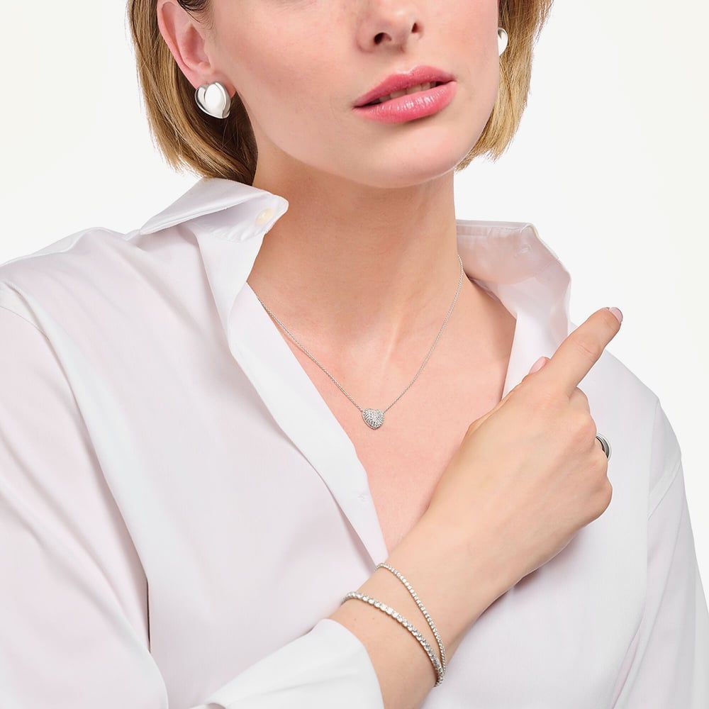 Thomas Sabo Collana Donna Argento Ciondolo Cuore Rosa 43cm