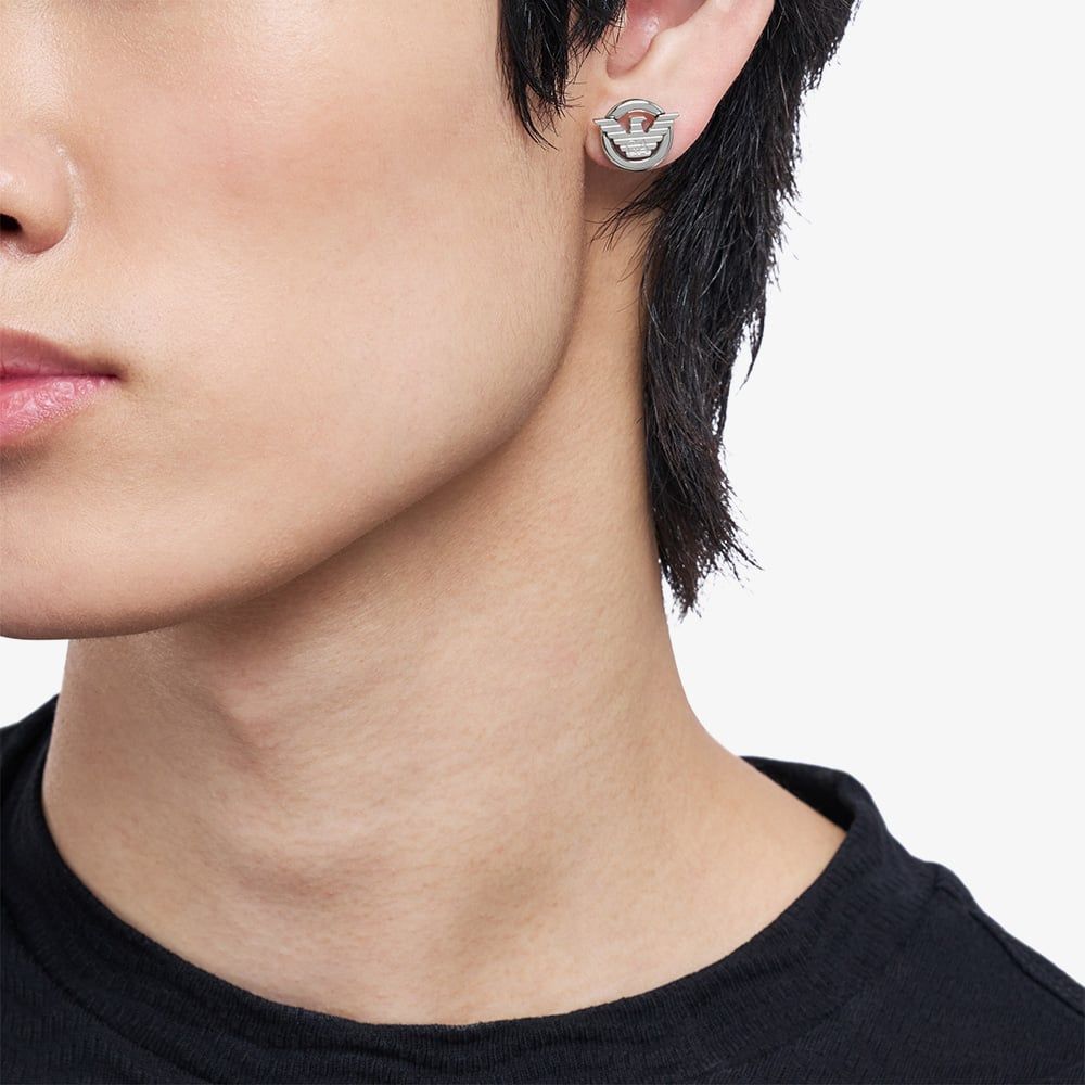 Emporio Armani V字型ピアス Emporio Armani EGS3238040 Mens Stainless Steel Logo Stud Earrings