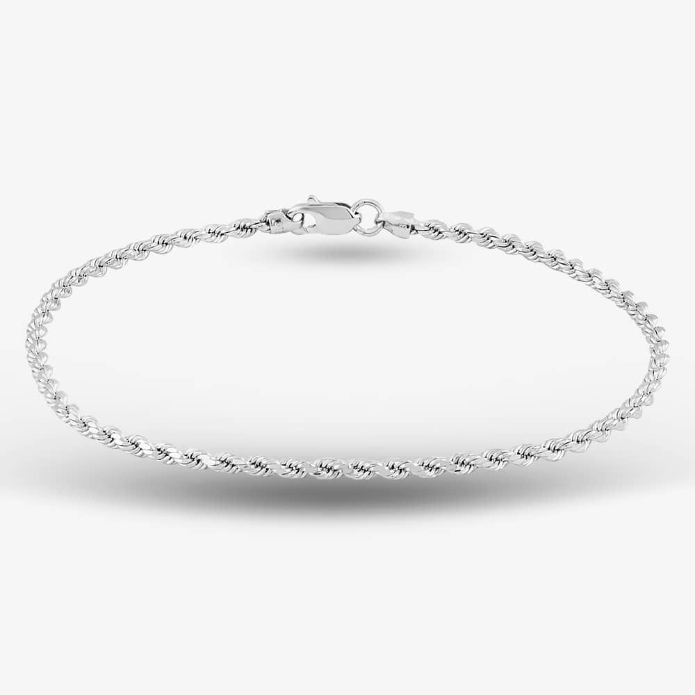9ct White Gold 7 Inch Rope Chain Bracelet 5-26-2211 - thbaker.co.uk