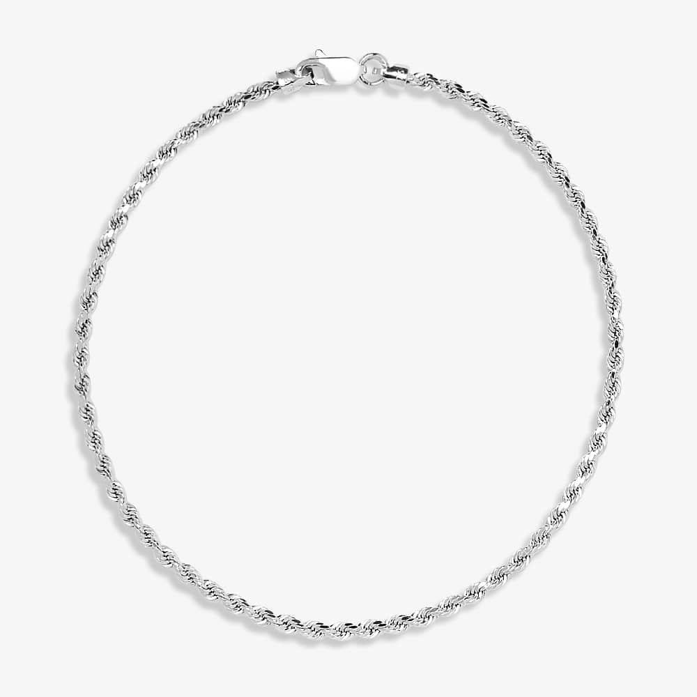 9ct White Gold 7 Inch Rope Chain Bracelet 5-26-2211 - thbaker.co.uk